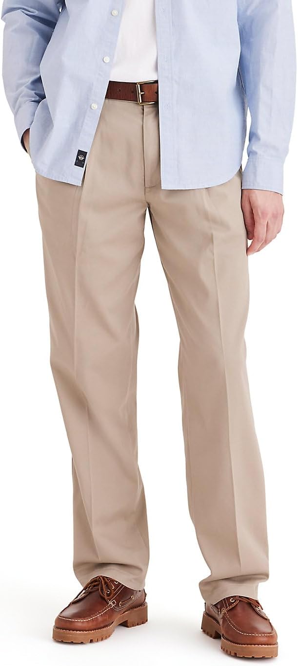 Men easy khaki pants, classic fit, pleated