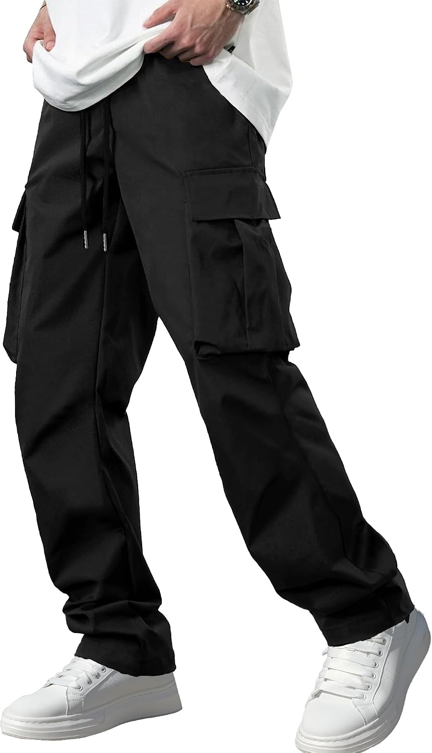 Men cargo pants, tactical, durable, stretch, drawstring elastic waist