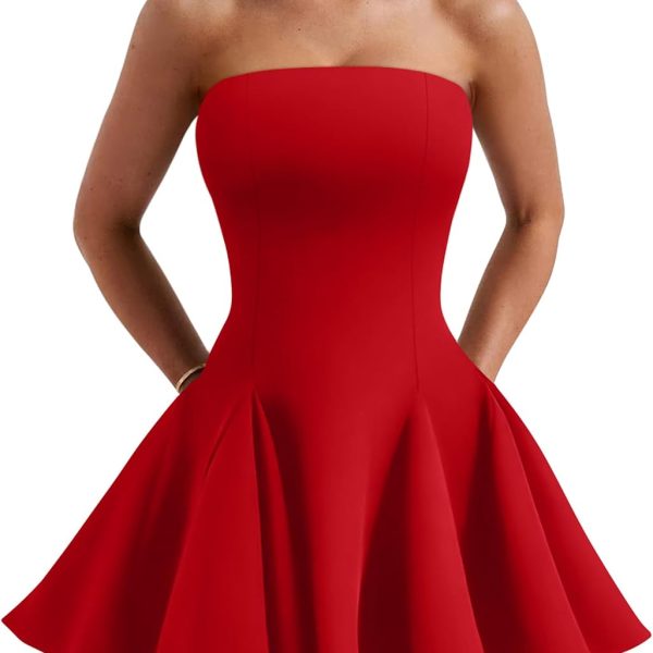 Women Sexy Summer Strapless Mini Dress Homecoming Off Shoulder Sleeveless Party Club Short Dresses