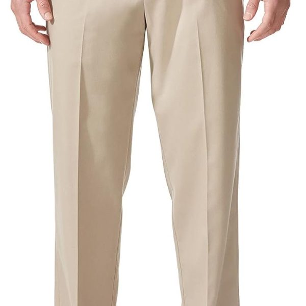 Men stretch khaki pants, relaxed fit, flat front 