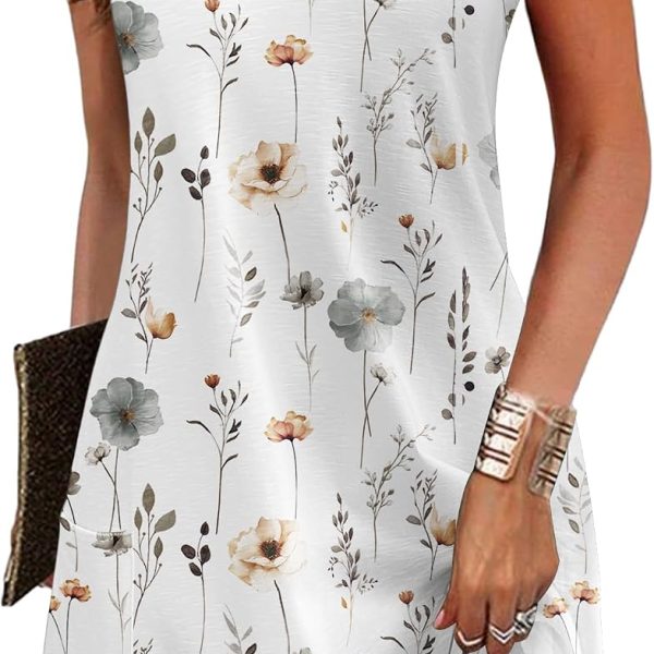 Womens Summer Dress  Loose V Neck Sleeveless Sundresses Swimsuit Coverup with Pockets Floral Tank Dresses