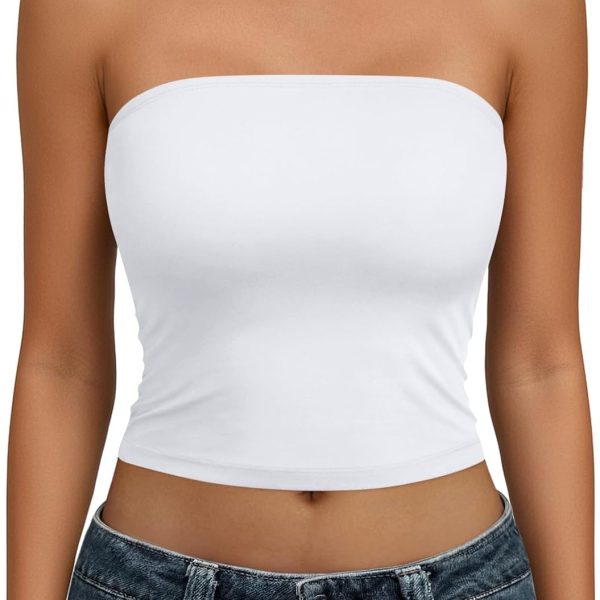 Womens Tube Tops Strapless Crop Tops Basic Backless Sleeveless Going Out Spring Outfits Summer Clothes