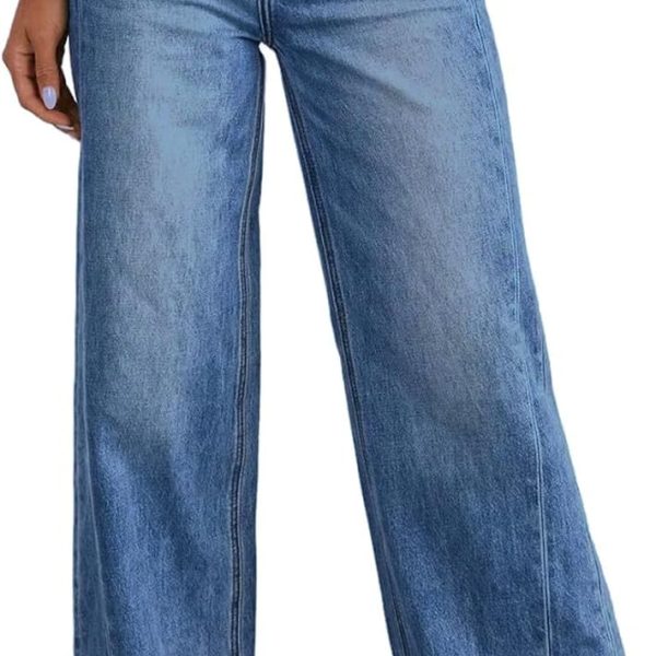 Women Wide Leg Jeans High Waisted Stretchy Raw Hem Denim Pants