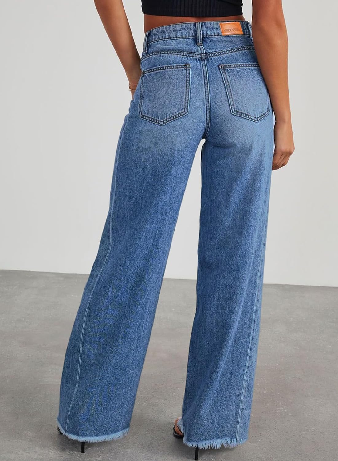 Women Wide Leg Jeans High Waisted Stretchy Raw Hem Denim Pants Image 2
