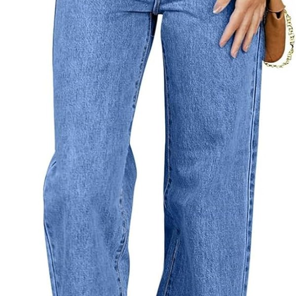 Women Jeans High Waisted Straight Leg Stretchy Jeans Trendy Loose Wide Leg Denim Pants with Pockets