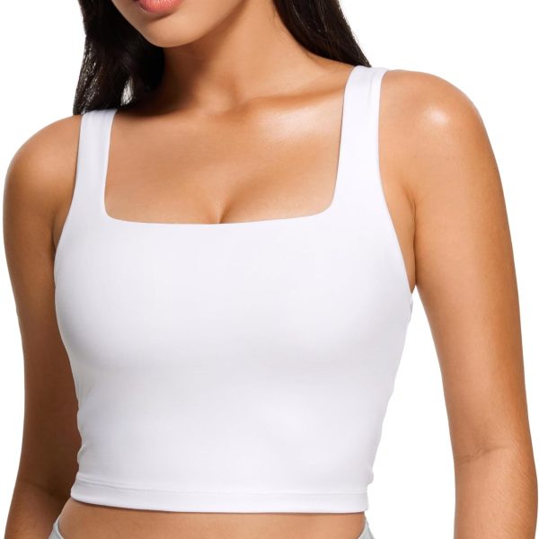 Square Neck Crop Tank Tops for Women Workout Longline Sports Bras Padded Yoga Camisole
