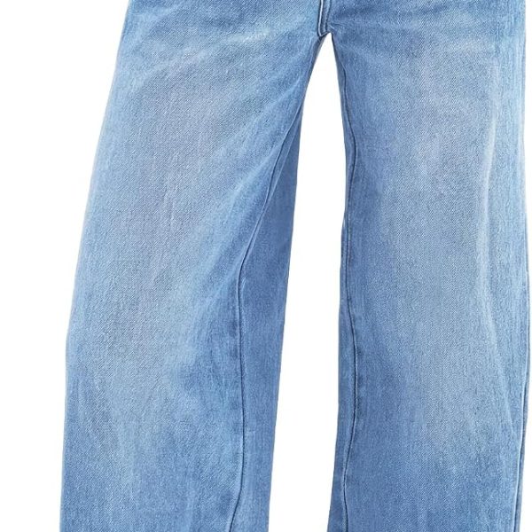 Women  Wide Leg Jeans Distress High Waist Stretchy Denim Pants Y2K Trousers Clothing
